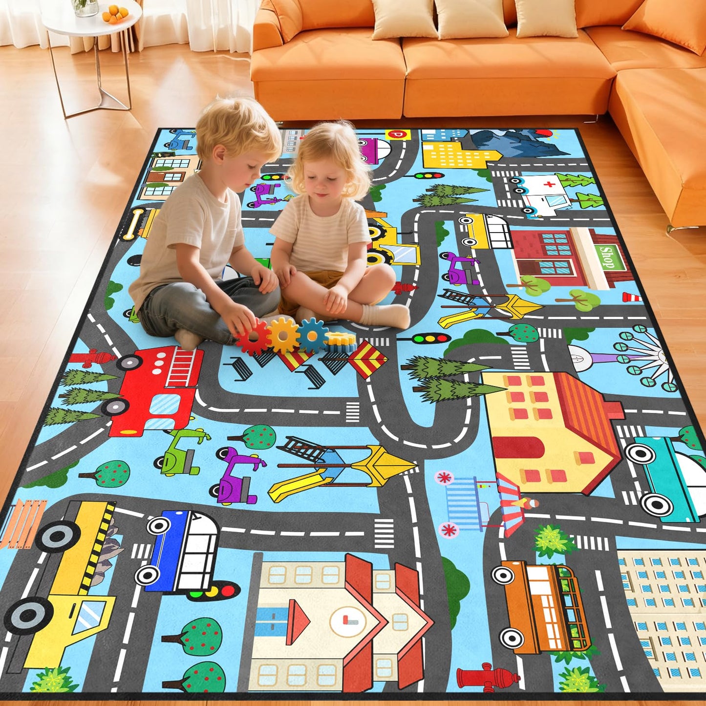 Car Rugs for Kids - Kids Carpet for Playroom Car Track Rug for Kids City Life Road Rug for Playroom Living Room Bedroom Classroom Decor, 2'5''×4'