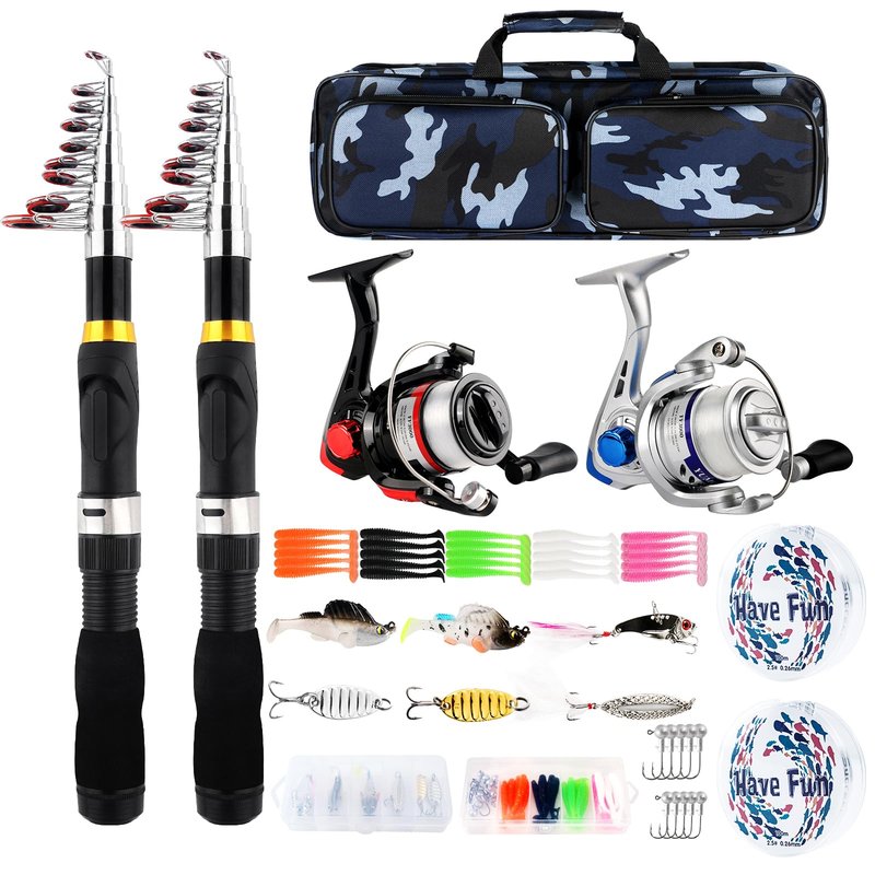 2PCS Telescopic Fishing Rod Reel Combo 6.89FT Collapsible Spinning Pole Kit Compact Fishing Lures Tackle Box Accessories Lightweight Travel Fishing Tool Set for Fishermen Gift