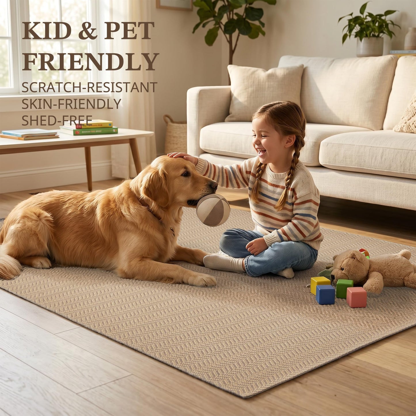 MatEssenz 2x4 ft Faux Linen Accent Rug, Washable Woven Textured Small Area Carpet for Bedside Porch, Slip Resistant Gel Backing Indoor Floor Mat for Bedroom Dorm, Khaki