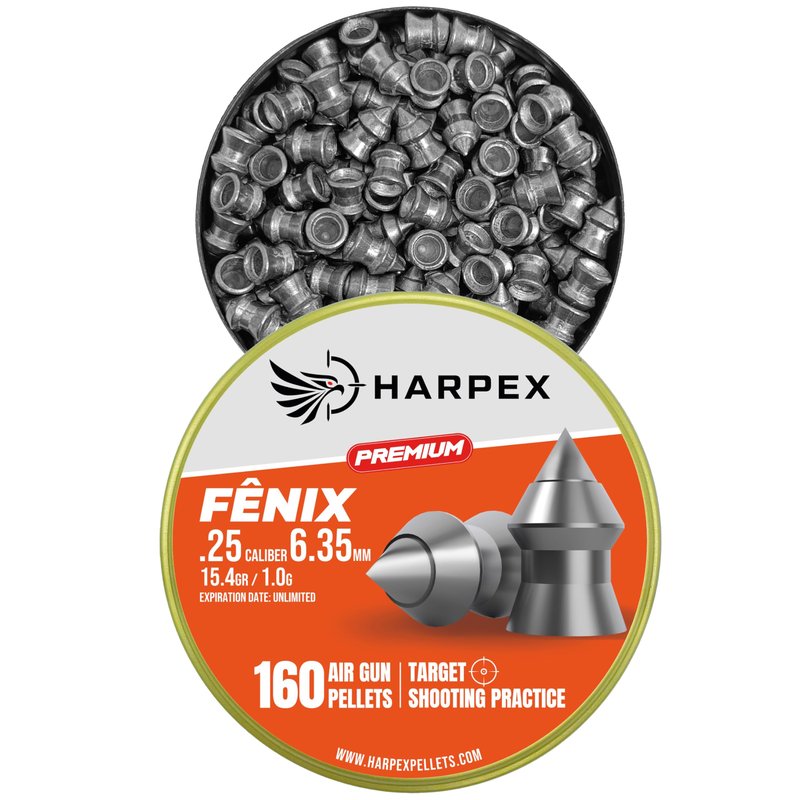 Harpex Fenix Premium .25 Cal Airgun Pellets – 15.4 Grain Lightweight Precision Lead – High Accuracy for Target Shooting & Small Game – Consistent Performance – 160 Count