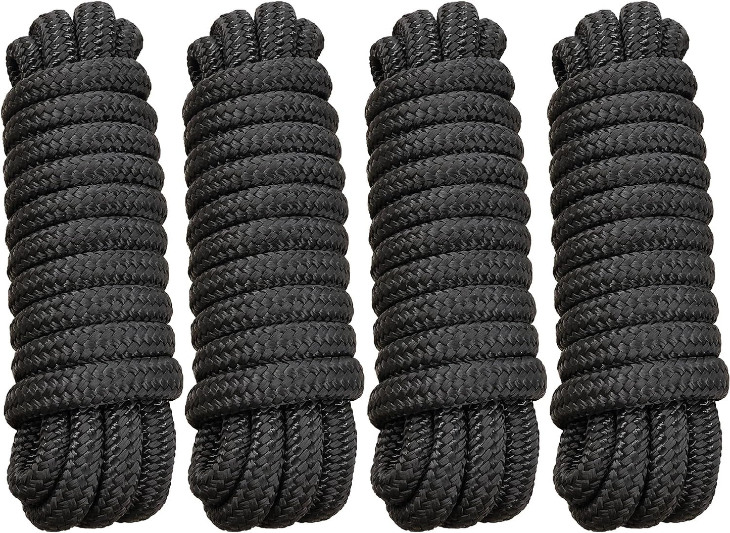 Boat Dock Lines 5/8" x 15' - Double Braided Nylon Boat Ropes for Docking with 15" Loop, Marine-Grade High Strength Boat Lines Dock Rope, Premium Marine Rope Mooring Lines, Easy Handling - 4 Pack,Black