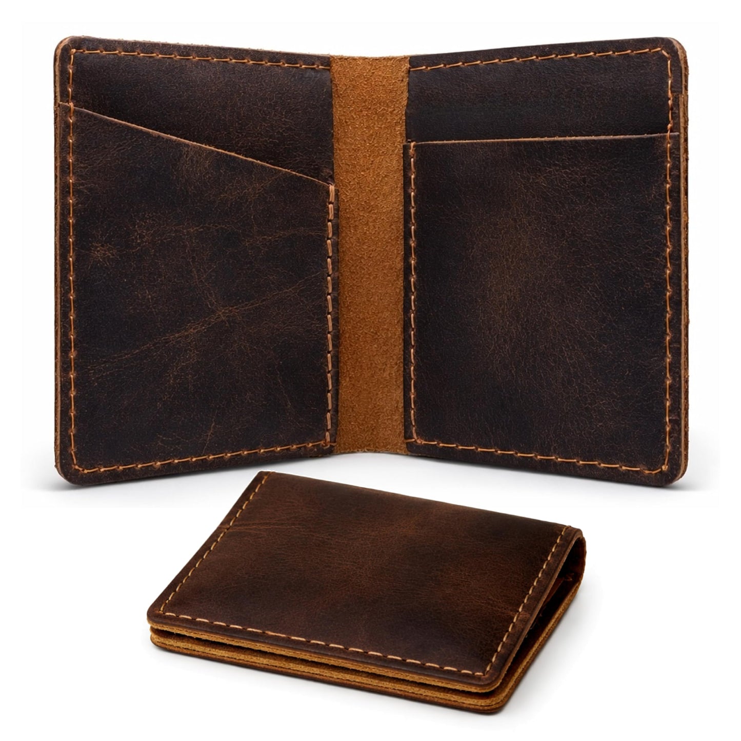 TheAntiq Credit Card Case Holder, Genuine Leather Bifold Wallet for Men and Women, Slim Minimalist Front Pocket Card Holder for Credit and Debit Cards, 4x3 Inches, Brown
