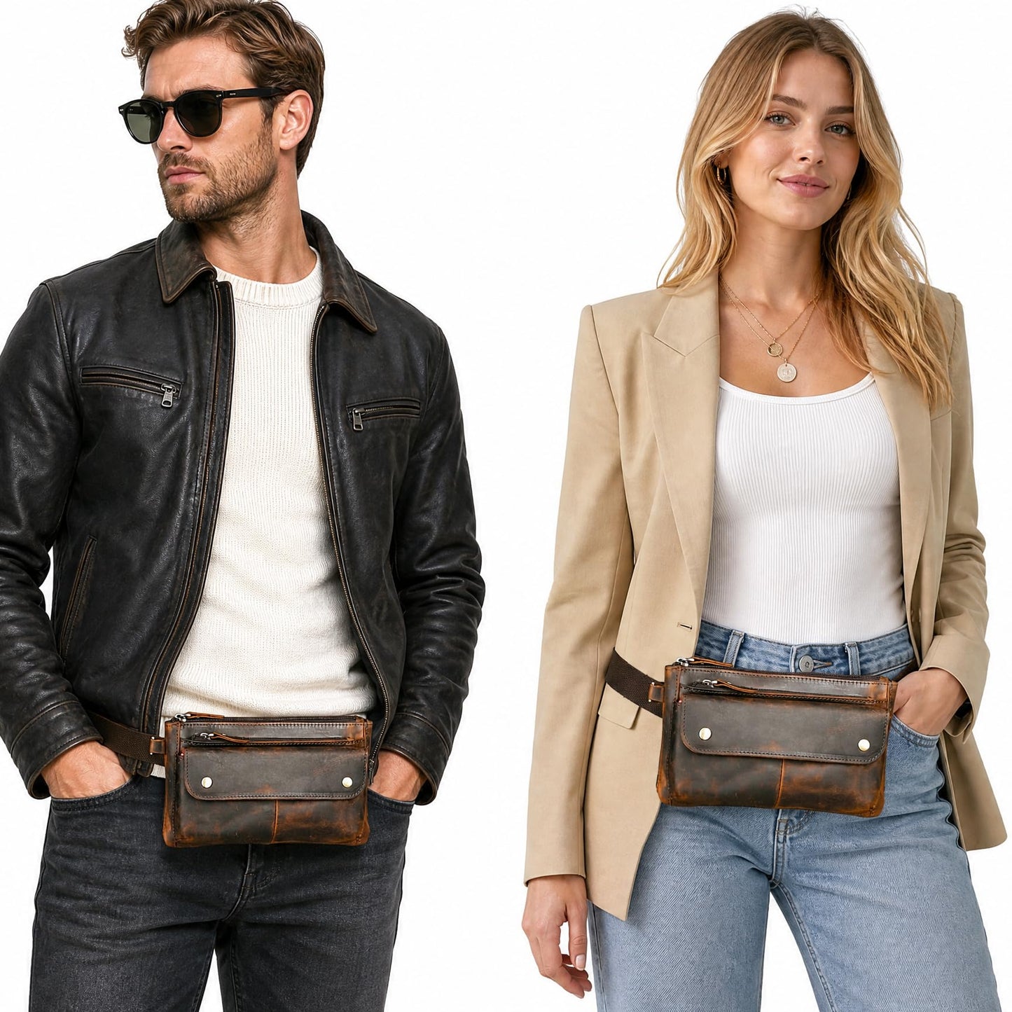 Handadsume Genuine Leather Hiking Riding Travel Fanny Waist Pack Small Phone Pouch For Men Women FB811-29 (100% Leather-The 8136 Brown)