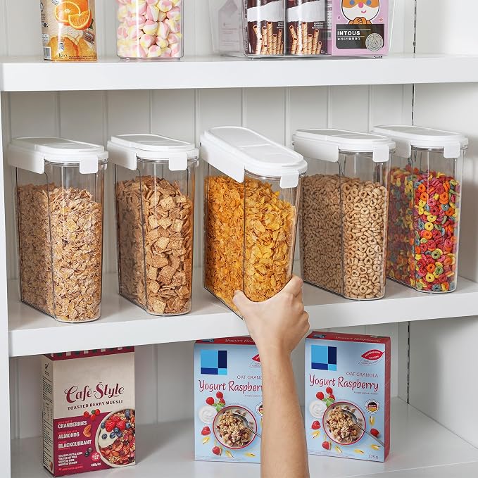 Vtopmart Cereal Containers Set, 3 PCS Airtight Food Storage Container with Flip-Top Lids, Plastic Organizer Dispenser for Kitchen, Pantry Organization (135.2oz/4L)