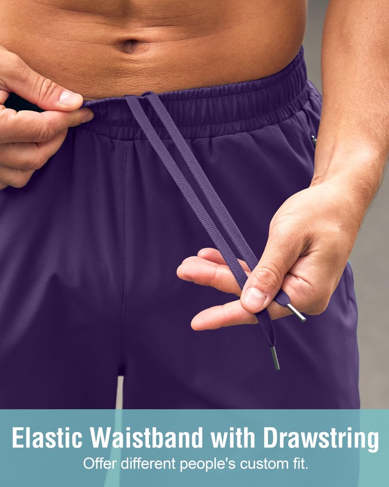 Men's Athletic Running Shorts with Zipper Pockets Quick Dry 7"/ 5"/ 9" Workout Gym Shorts for Basketball Hiking(Purple,7L)