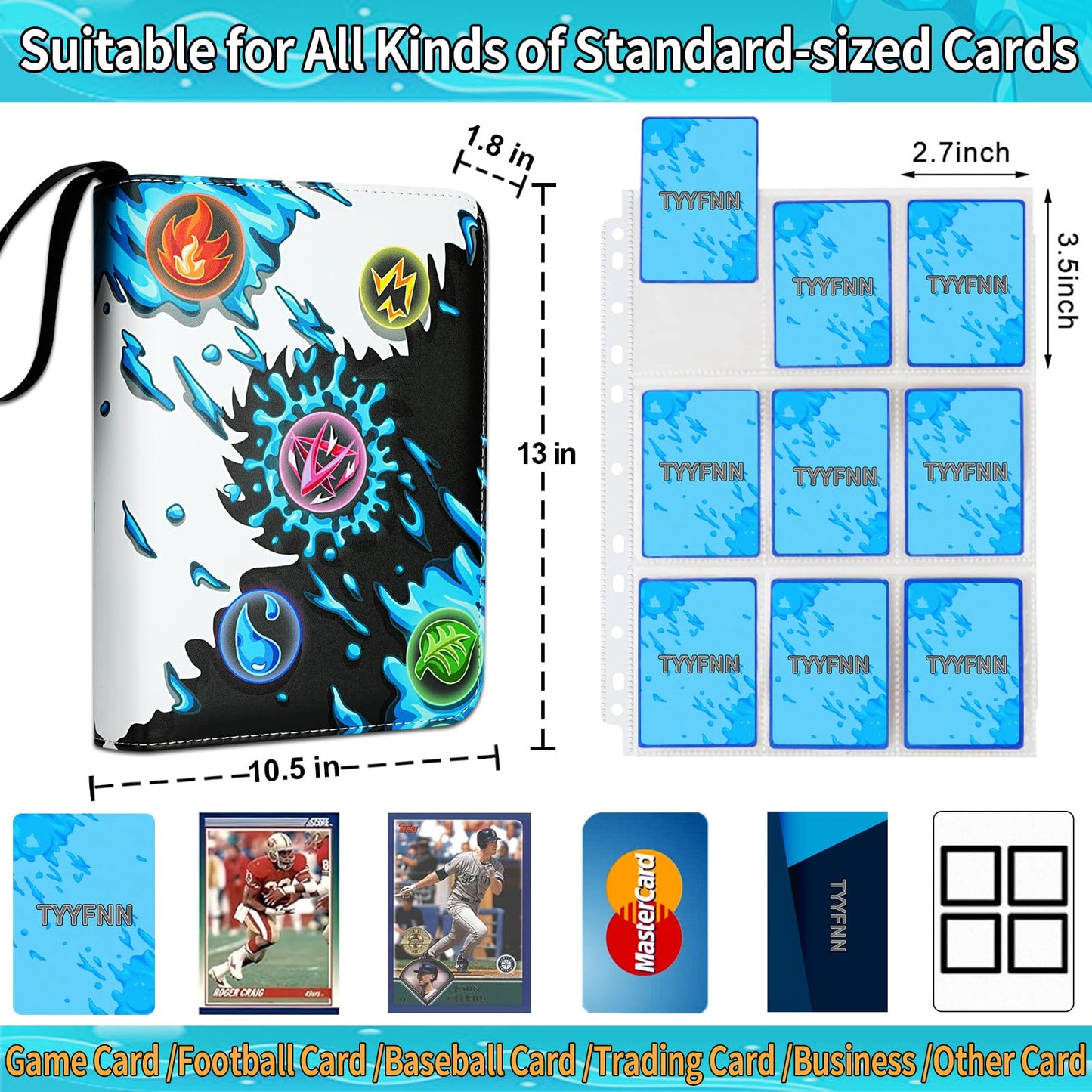 9-Pocket Card Binder for Cards, Trading Card Binder Holder Fits 900 Cards with 50 Removable Sleeves, Card Collection Binder Album Case Book for Boys Girls