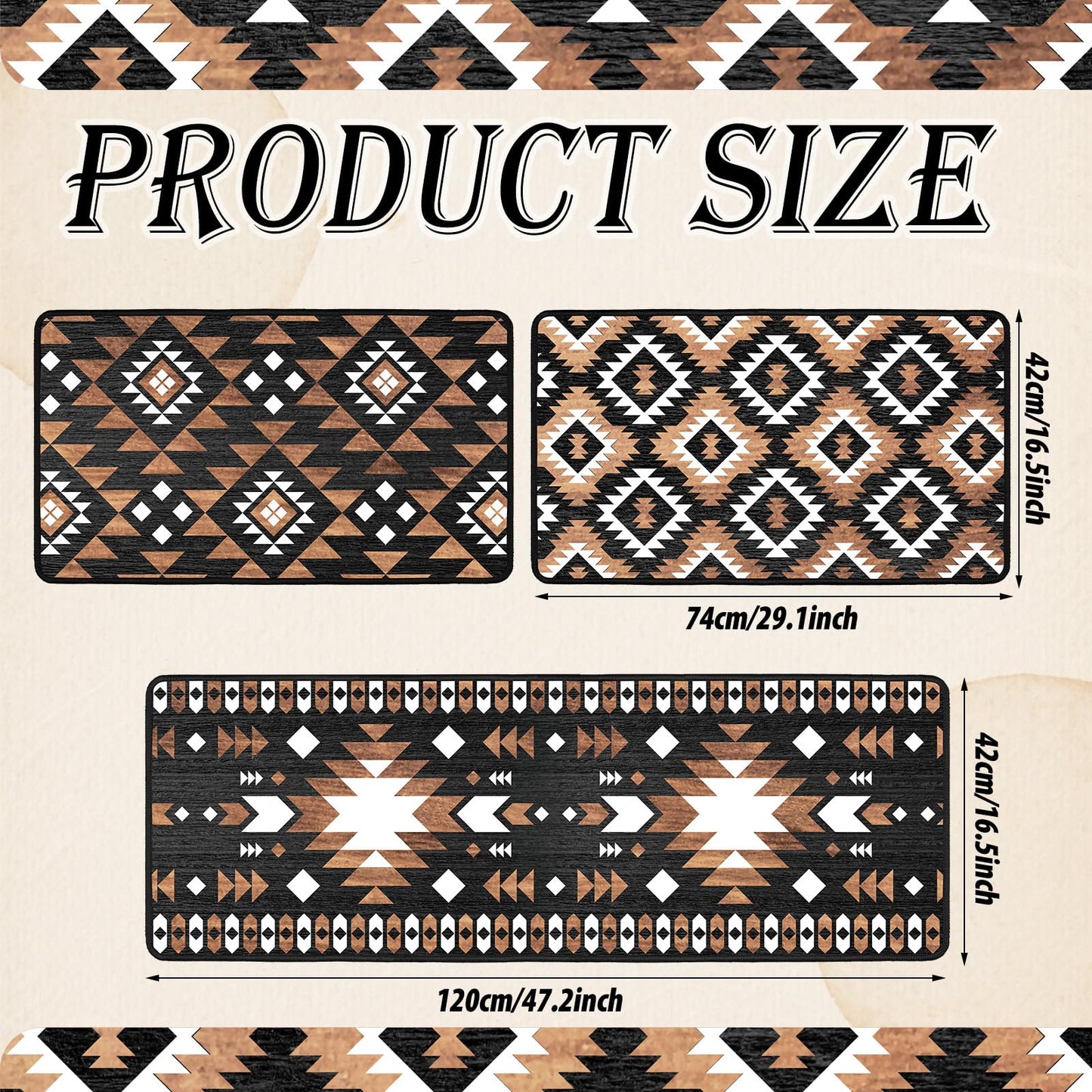Drydiet 3 Pcs Aztec Western Kitchen Rugs and Mats Set Boho Farmhouse Non Slip Rug Geometric Waterproof Floor Mat Aztec Western Decor for Kitchen Home Entryway Bar Office Bathroom Door Party Decor