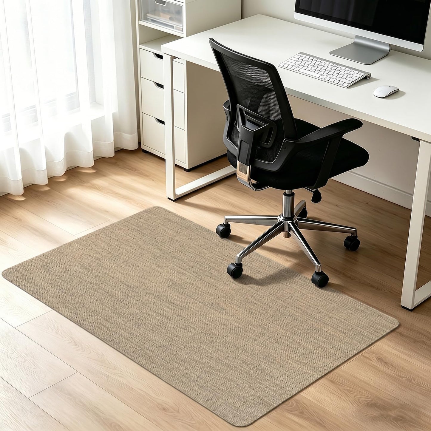 Bsmathom Office Chair Mat for Hardwood Floor, 36" x 48" Desk Computer Chair Mat for Hard Wood and Tile Floor, Anti-Slip Hard Floor Protector Chair Mat, PVC Mat Desk Rug for Office Home, Khaki