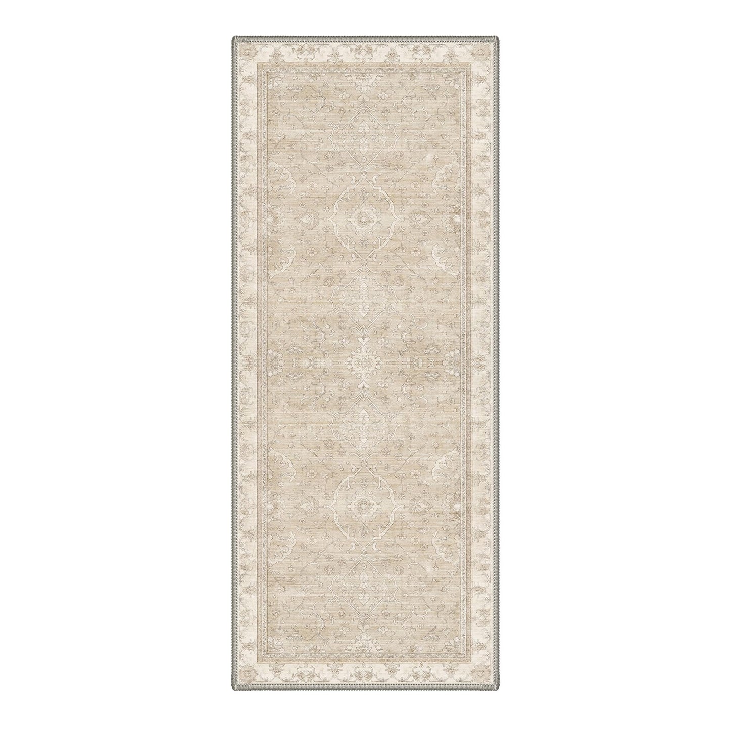 GENIMO 2X5 Hallway Runner Rug, Machine Washable Non Slip Boho Vintage Rustic Rugs, Low Pile Soft Stain Resistant Rug for Entryway, Kitchen, Warm Beige
