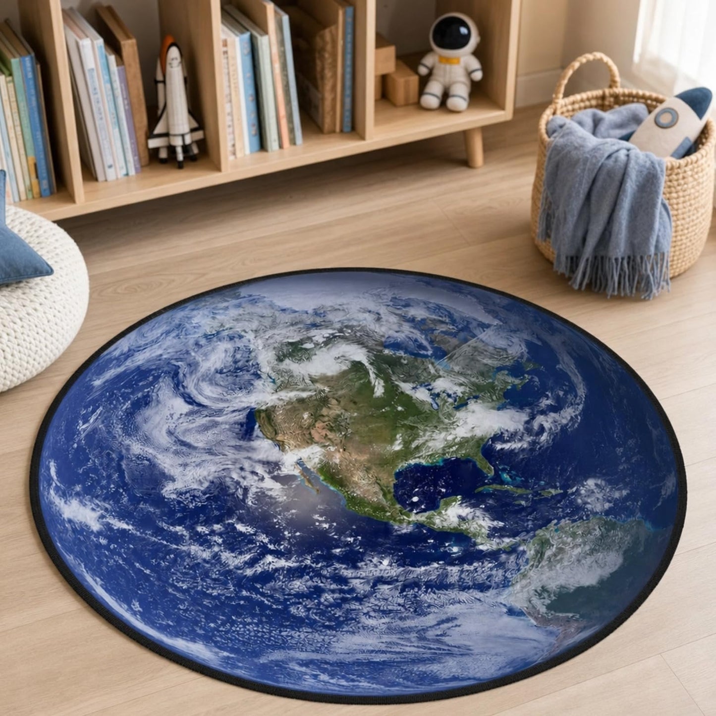 keepcute Earth Round Rug World Circle Rug -View The Americas on Earth from Space Rug Non Slip Carpet Yoga Mat for Entryway Living Room Bedroom Home Decor 3 ft