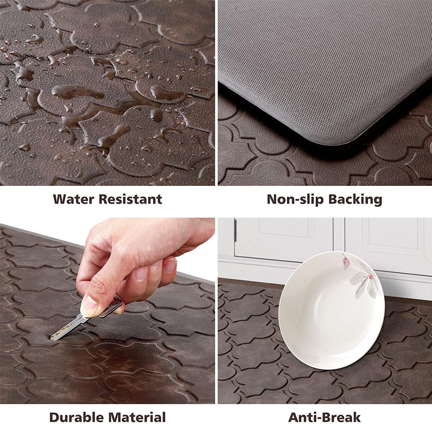 WISELIFE Kitchen Mat Cushioned Anti Fatigue Floor Mat,17.3"x39",Thick Non Slip Water Resistant Kitchen Rugs and Mats,Heavy Duty PVC Foam Standing Mat for Kitchen,Floor,Home,Desk,Sink,Laundry,Brown