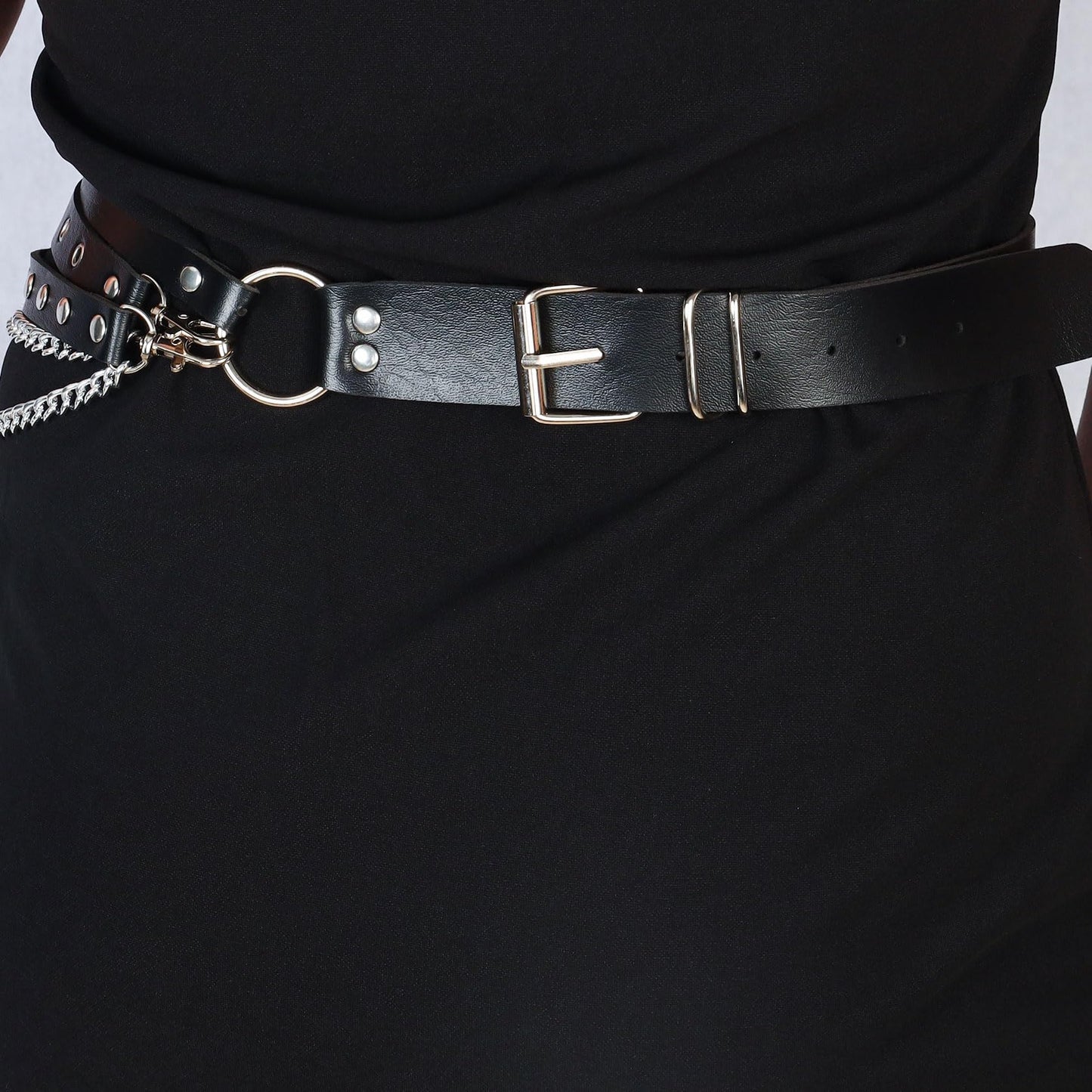MILAKOO Women's Punk Leather Waist Belt Harness Gothic Chains PU Strap Belt Adjustable Vintage Retro