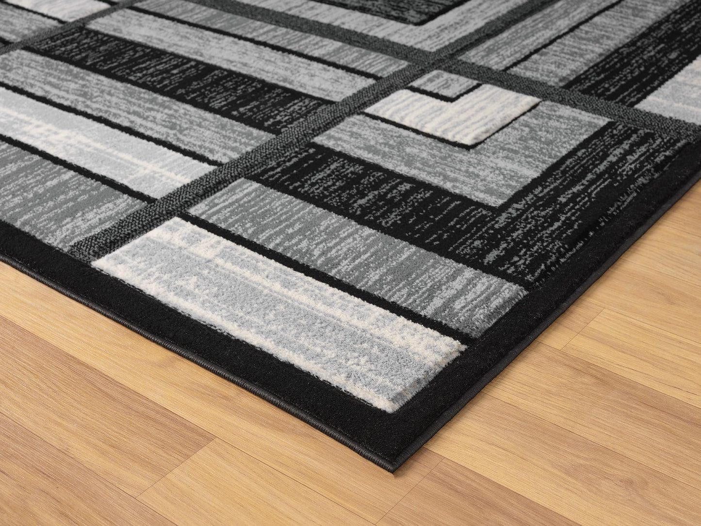 HADBA Modern 5x7 Grey Geometry Living Room Rug - Area Rugs for Living Room Dining & Bedroom - Hand Carved Runner Carpet - Durable Polyester - Non-Fade Stain-Resistant - Turkish Made