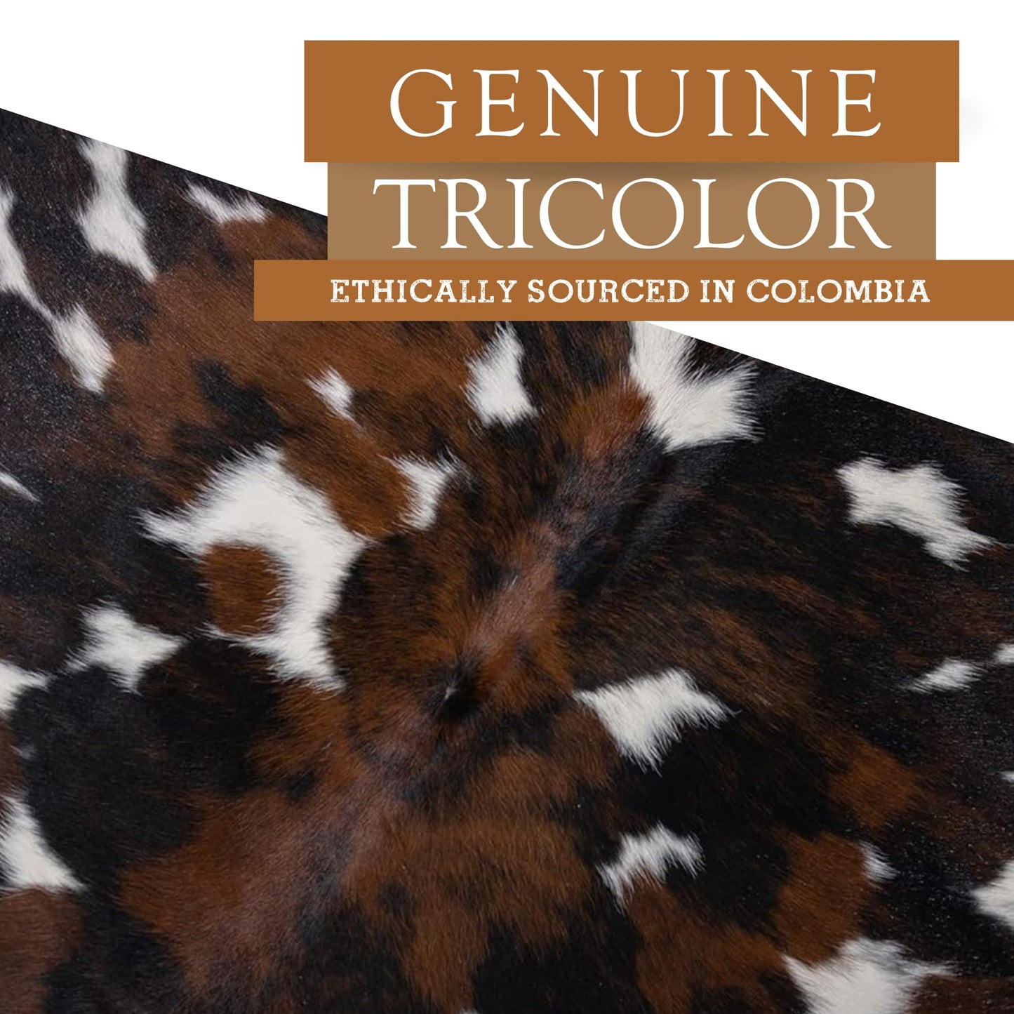 Sunshine Cowhides 100% Genuine Tricolor Cowhide Rug - Modern Style Animal Skin Rug & Floor Carpet for Living Room, Bedroom, Kitchen & More - Extra Large (6x7-8 Ft.)