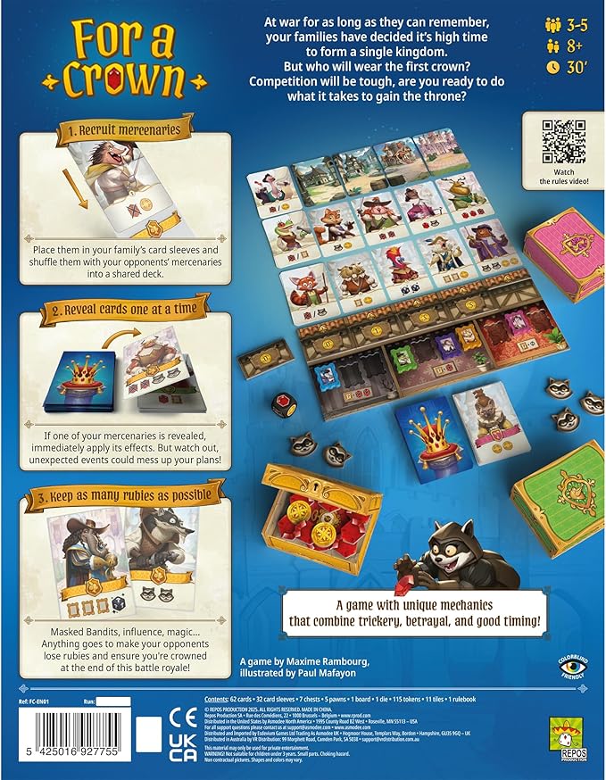 for A Crown Board Game - Strategy Game of Deception Trickery and Royal Ambition Fun Family Game for Kids &amp Adults Ages 8+ 3-5 Players 30 Minute Playtime Made by Repos Production