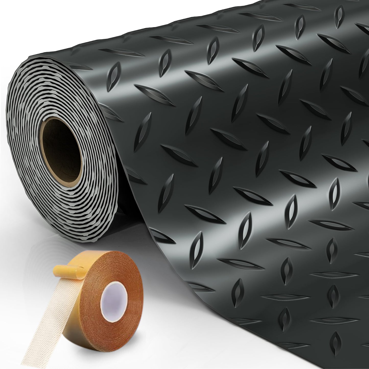 LulnCush 8.2 x 23 FT Garage Floor Mat, 2.8mm Thickened Diamond Plate PVC Garage Flooring Roll for Under Car, Heavy Duty Garage Floor Protector 188.6 SQFT for Garage, Basement, Golf Cart. Black