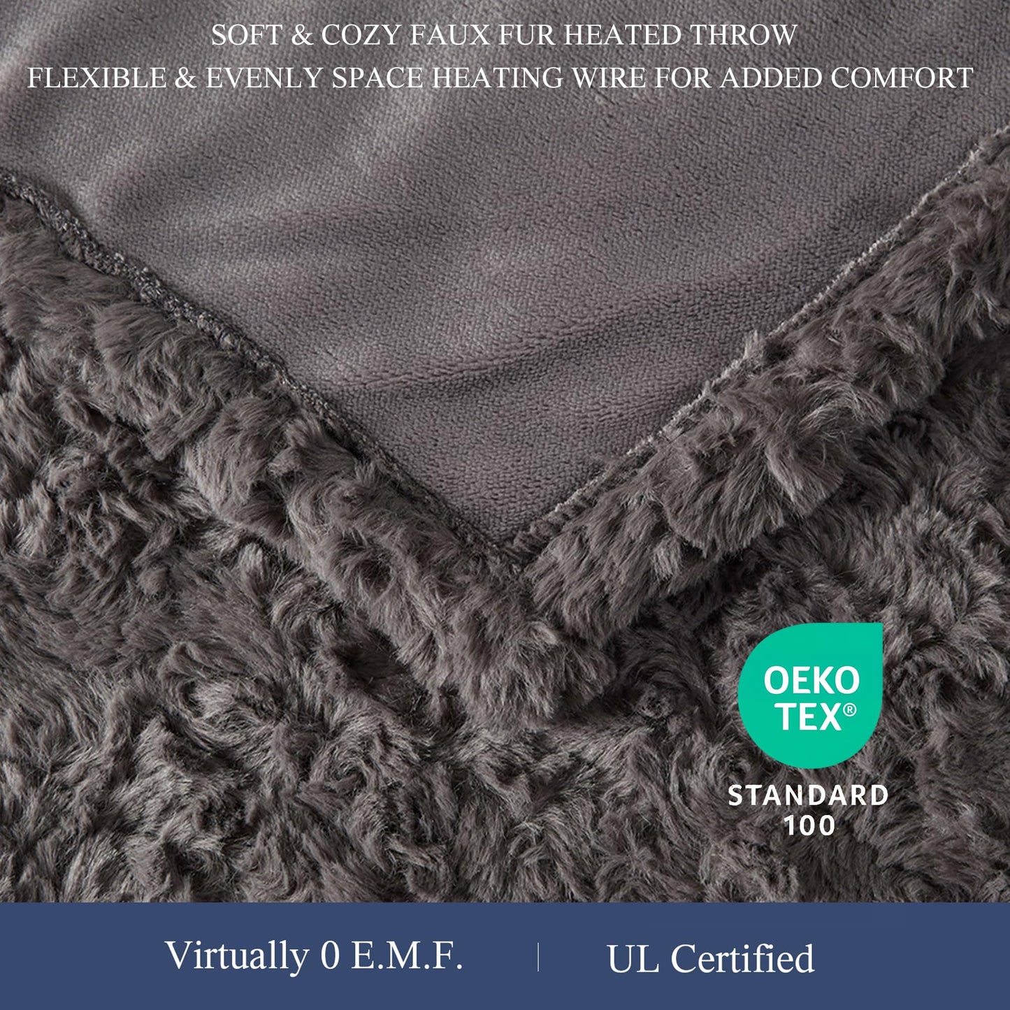 Beautyrest Zuri Reversible Faux Fur to Mink Electric Blanket, Auto Shut Off, Virtually Zero EMF, Multi Heat Setting, UL Certified, Machine Washable, Natural Marble Throw 50x70