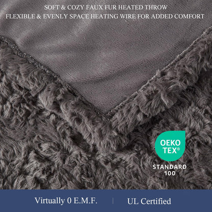 Beautyrest Zuri Reversible Faux Fur to Mink Electric Blanket, Auto Shut Off, Virtually Zero EMF, Multi Heat Setting, UL Certified, Machine Washable, Natural Marble Throw 50x70