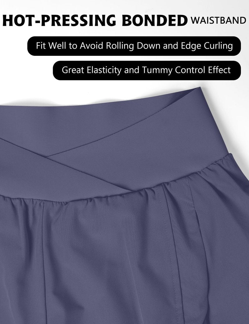 Blooming Jelly Women's Workout Shorts Athletic Running Elastic High Waisted Black Gym Yoga Shorts with Zipper Pockets (Bluish Grey,Medium)