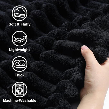 decorUhome Soft Fleece Black Blanket King Size for Bed, Cozy Fluffy Plush Flannel Large Striped Throws for Couch Sofa, Lightweight Decorative Fuzzy Blanket for Woman, 108x90 Inches