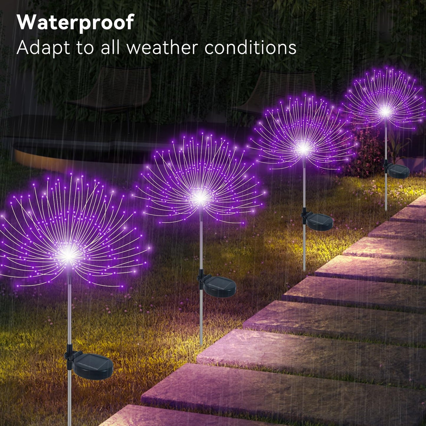 Slyuexu Solar Garden Lights Outdoor Waterproof, 2 Pack 120 LED Solar Firework Lights Decorative Garden Décor Outside for Flowerbed Pathway Party Christmas Decoration, Purple