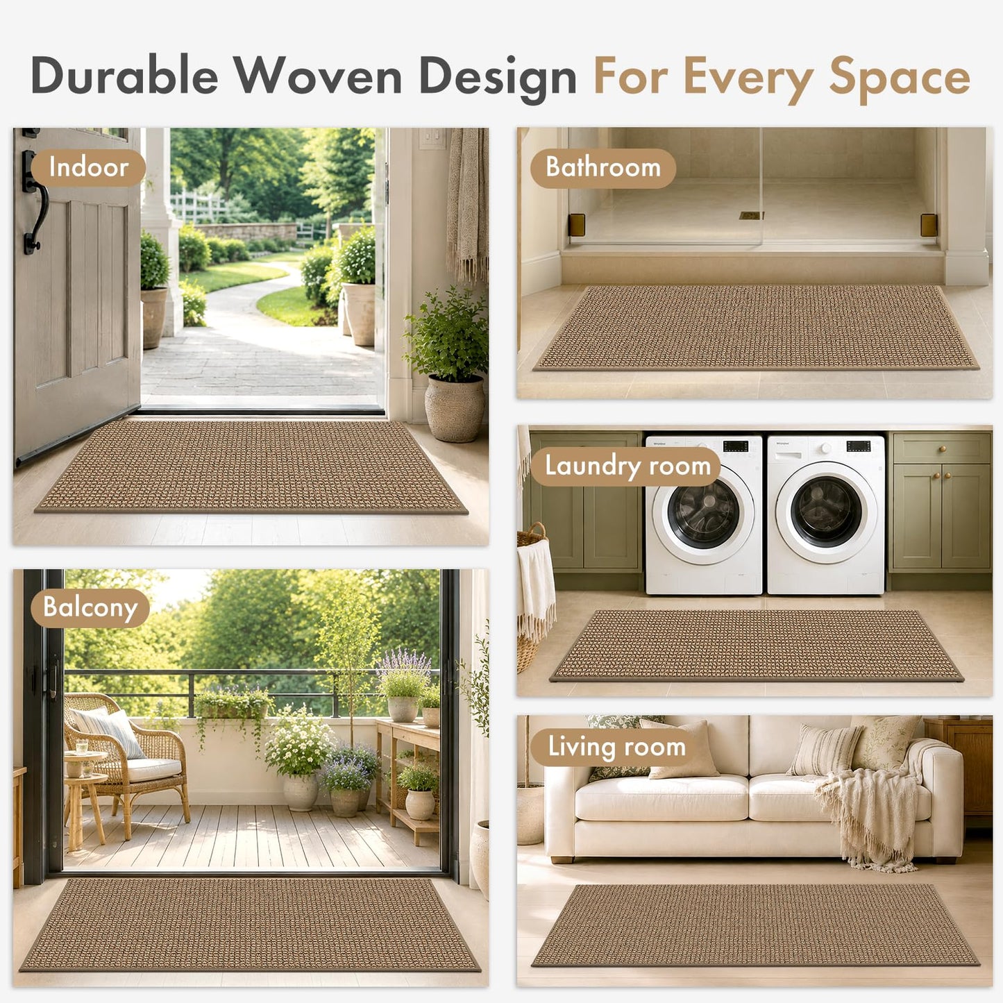 Atoping Indoor Door Mat 36"x60", Dirt Trapper Entryway Mat(Rolled-Up, No Creases), Non-Slip Absorbent Doormat for Front Door Inside Entrance, Low Profile Floor Mats with Rubber Backing, Light Brown
