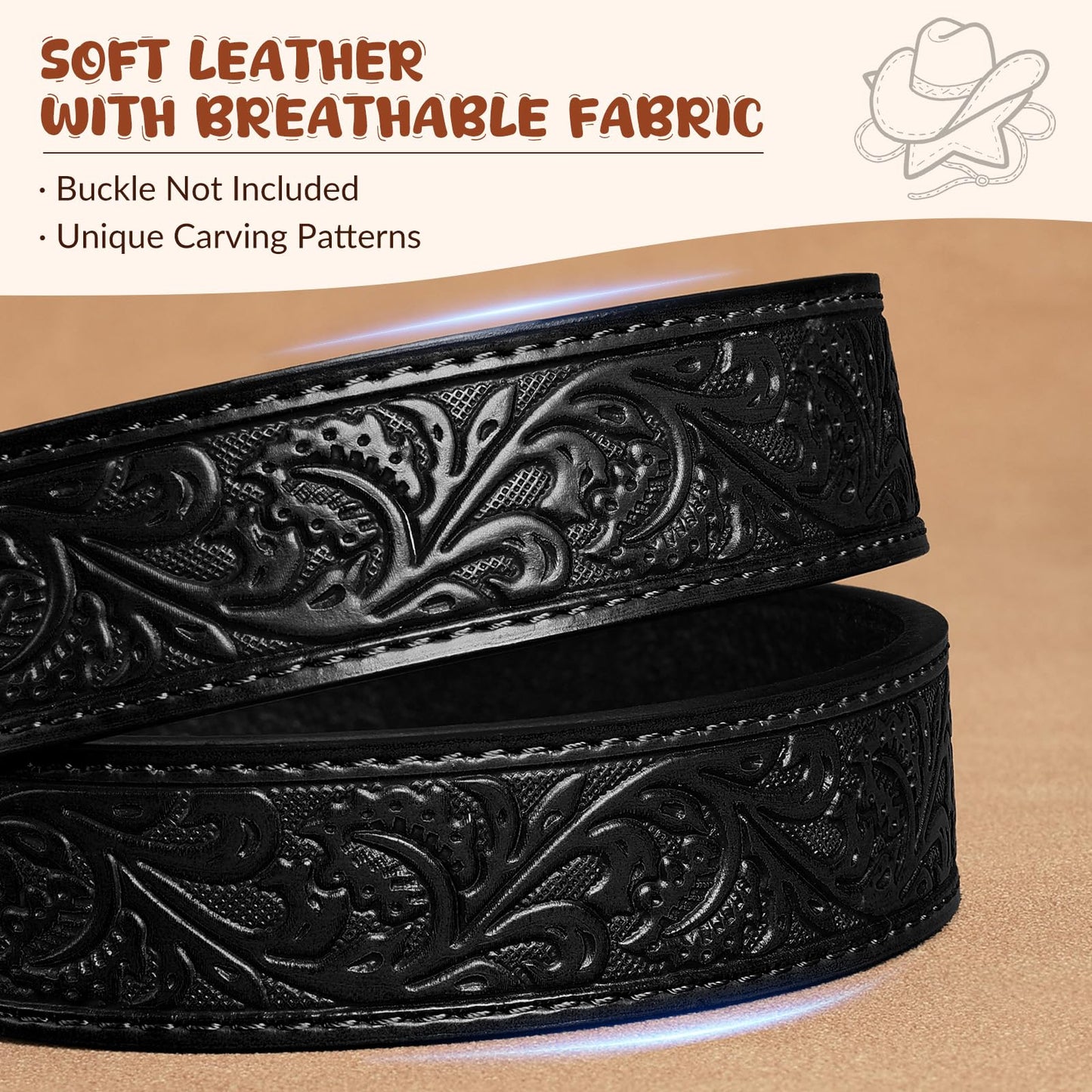 BELTROAD Western Belt Strap for Kids Boys Girls Toddler Genuine Black Leather Belt Cowgirl Cowboy Kids Western Belts for Jeans Gift