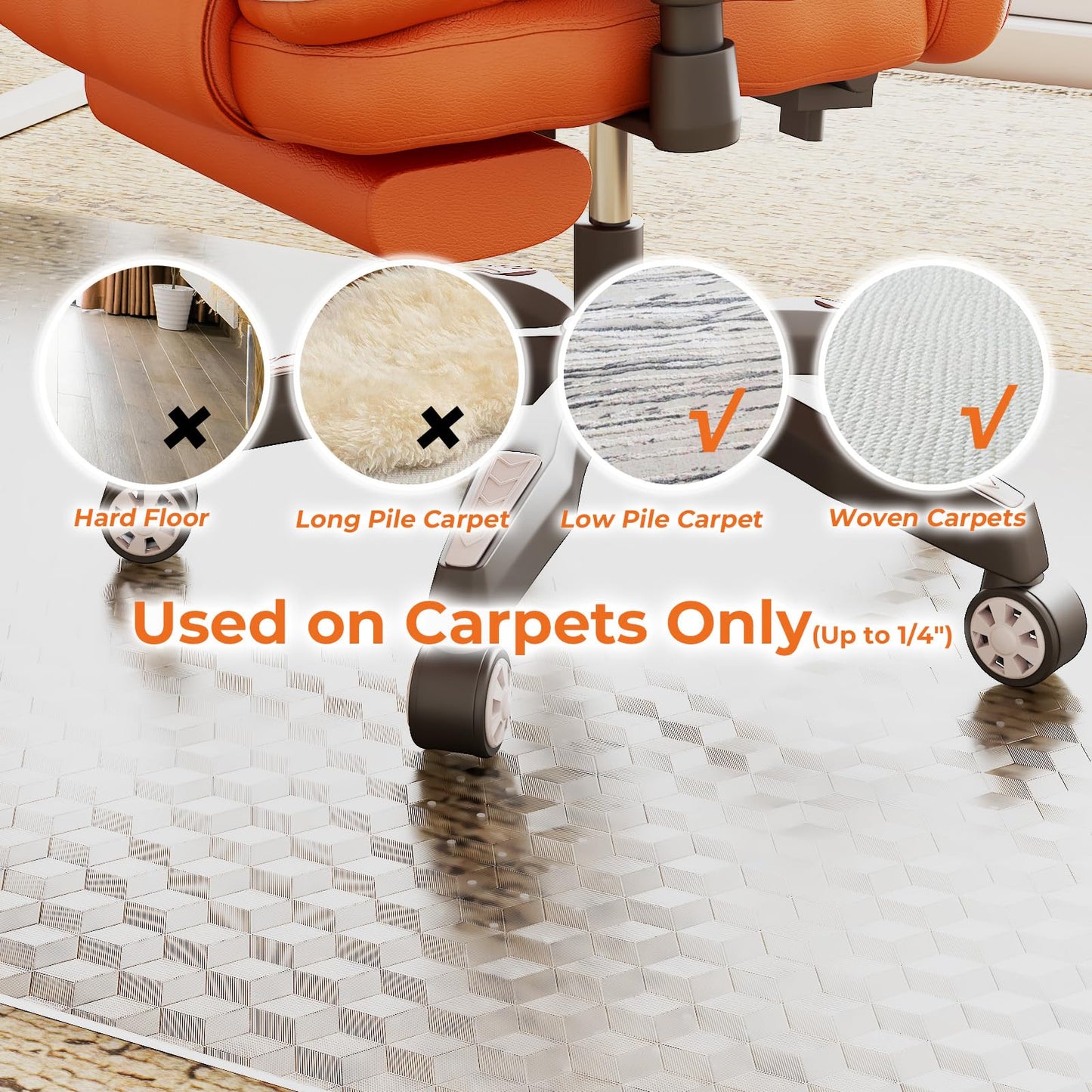SHAREWIN Office Chair Mat for Carpeted Floors, 48" x 30" Desk Chair Mat for Rolling Chairs on Low Pile Carpets, Easy Glide Floor Mat for Home, Gaming