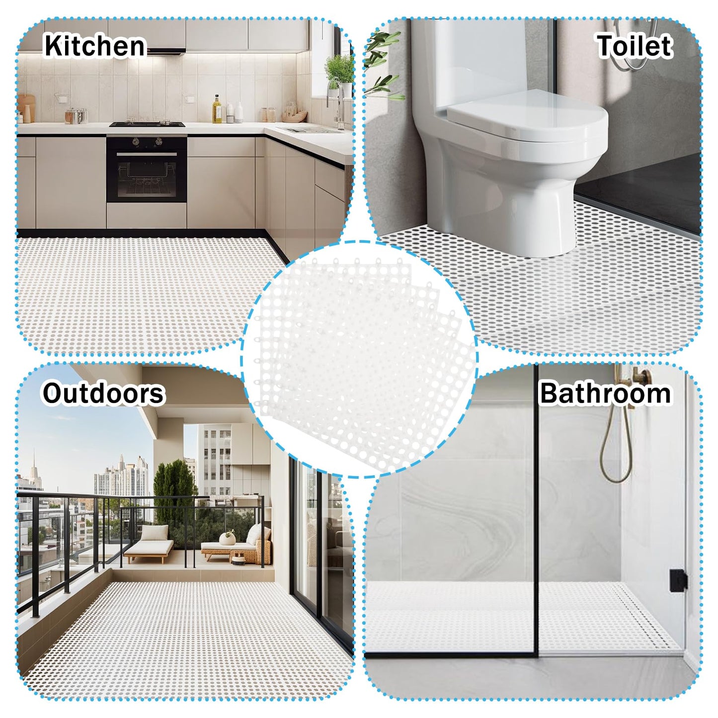 30 Pack 11.8” x 11.8” Interlocking Floor Tiles Bulk White Drainage Pool Flooring Mats Swimming Pool Non Slip Splicing Waterproof Splash Matting Mesh Doormat Modular Interlocking Water Drain 3x10 ft
