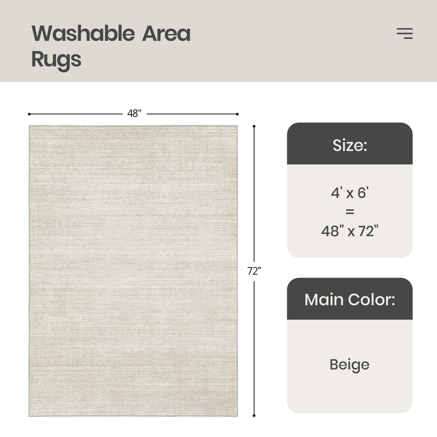 Valenrug Washable Rugs 4x6 - Stain Resistant 4x6 Area Rugs for Living Room, Non Slip Backing Printed Rugs for Bedroom, Folable Machine Washable Area Rug(4'x6', Beige)