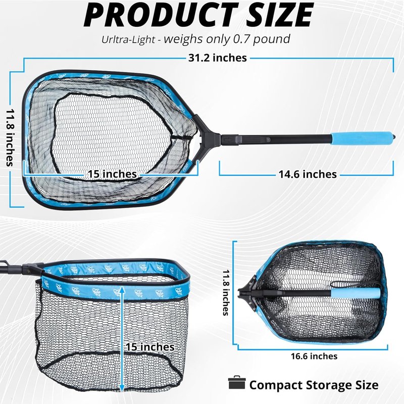 Collapsible Fishing Net - Floating Landing Net with Rubber Coated Polyethylene for Bass & Trout | Ideal for Kayak & Boat Fishing
