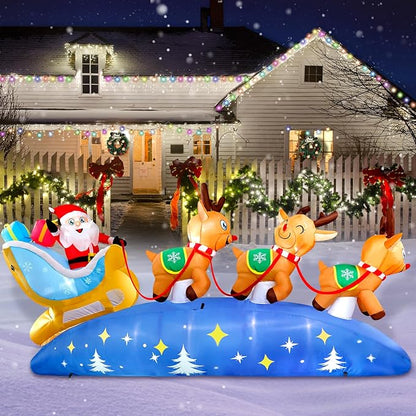 9.5FT Christmas Inflatables Outdoor Decorations Santa Claus on Sleigh with 3 Reindeer Christmas Blow ups Built in LED Lights Inflatable Christmas Decorations for Holiday Garden Lawn