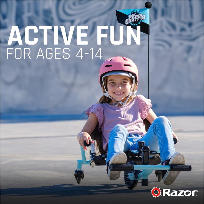 Razor Crazy Cart Shuffle – Kid-Powered Drifting Go-Kart for Ages 4+, Crazy Cart Drift Bar Technology, Adjustable Frame with 5 Length Settings