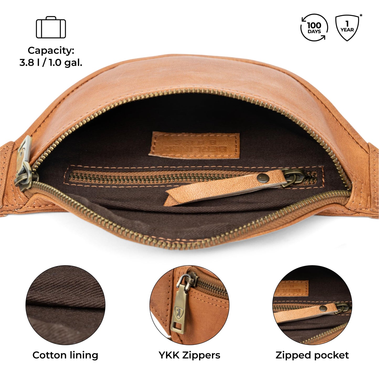 Berliner Bags Vintage Genuine Leather Fanny Pack Kai, Belt Bag, Crossbody Sling Bag for Men and Women, Gift for Dad - Brown
