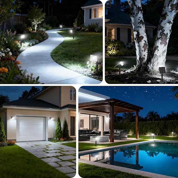 Solar Spot Lights Outdoor Waterproof IP65, [4 Pack/100 LED/4 Modes] 2-in-1 Solar Landscape Spotlights, Auto On/Off Solar Powered Flood Lights for Outside Yard Garden Pathway(Cool White)