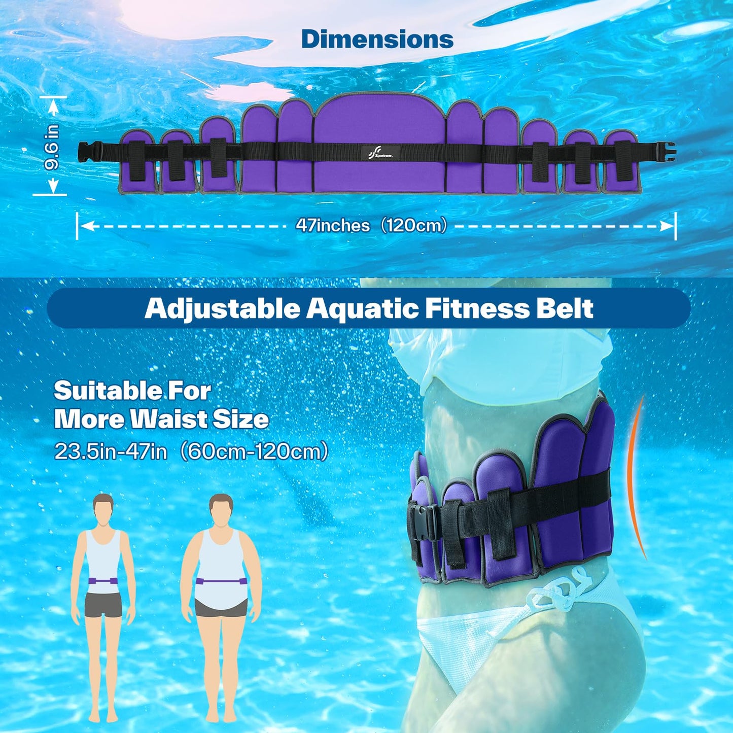 Sportneer Aqua Belt Water Aerobics Equipment: Swimming Belt Pool Exercise Equipment for Adults Aqua Float Belts with Adjustable Foam Blocks for Aquatic Fitness Training Low-Impact Workout Purple