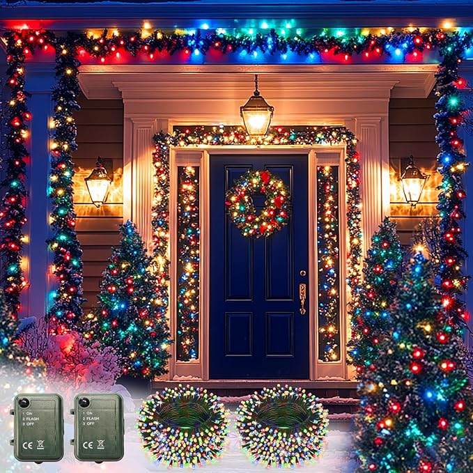 2 Pack Battery Powered String Lights, Total 33 FT 100 LED Colorful Christmas String Lights for Indoor Outdoor Decoration, Twinkle Fairy Light for Tree Classroom Party Room Garden XMAS Tree Party Decor