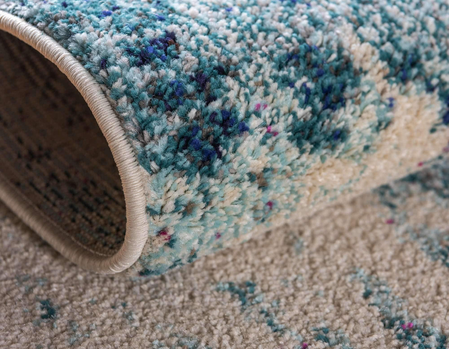 Unique Loom Positano Collection Coastal Modern Coral Lobster Shells Light Blue Area Rug (5' x 8')