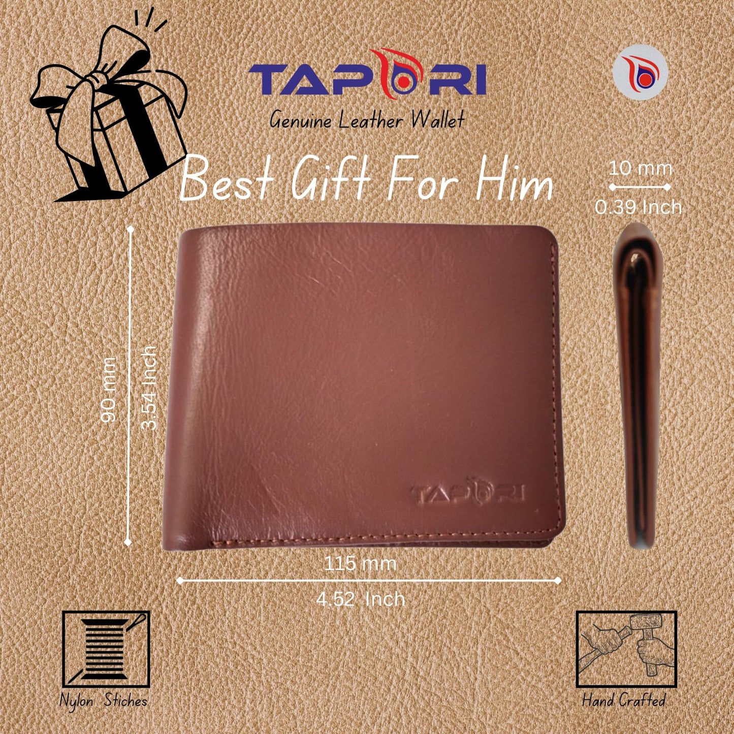 TAPORI Leather Wallets for Men | Men's Leather Bifold Wallet, Multiple Card Slots, ID Window, Zipper Coin Pocket, Available in | (Brown)