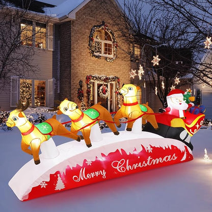 10 FT Christmas Inflatables, Santa Sleigh with Reindeer Christmas Outdoor Inflatables, LED Lights Blow up Inflatable Yard Decoration for Christmas, Long Xmas Inflatable Party Garden Lawn Home Decor