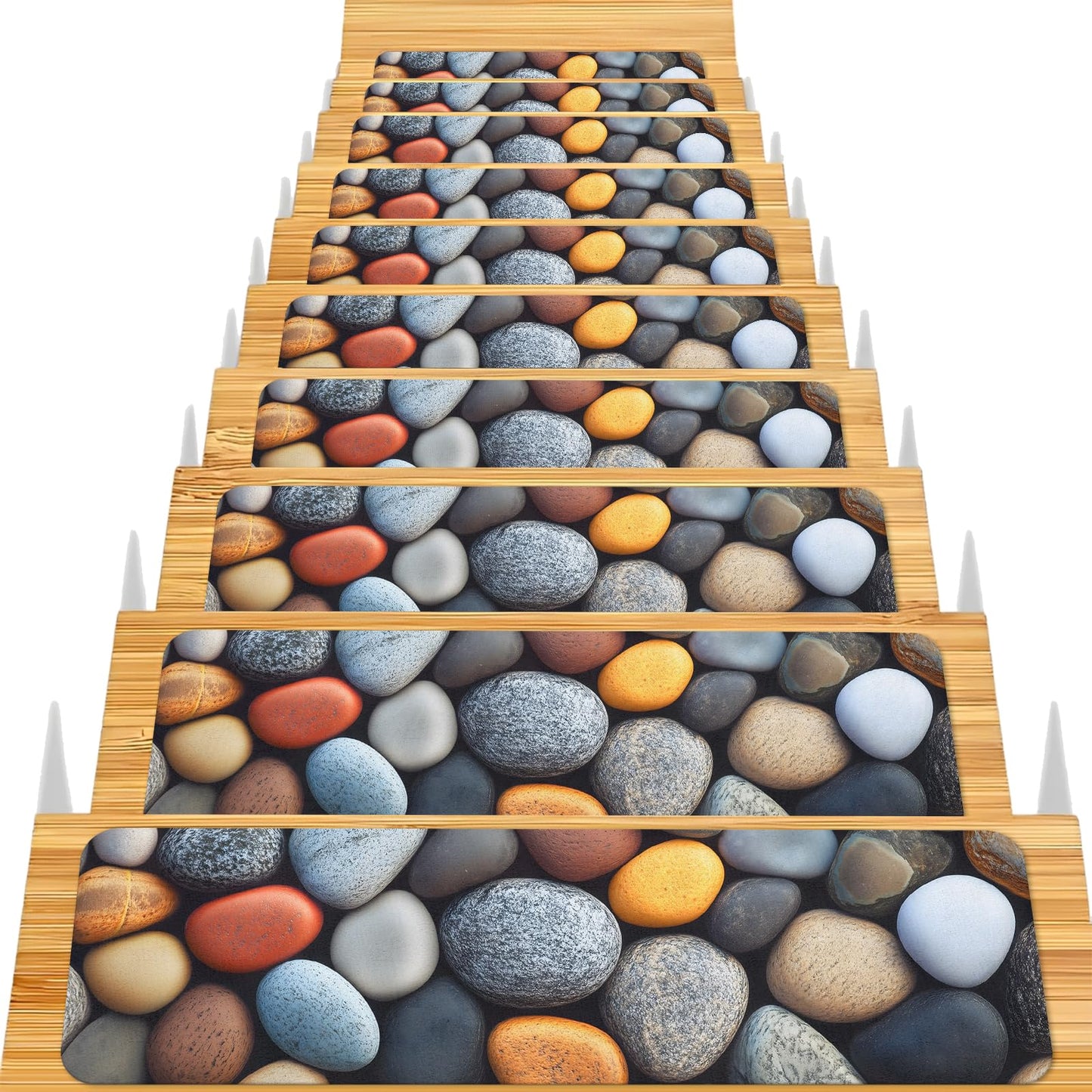 15 Pack Non-Slip Stair Treads for Wooden Steps, 8" x 30" Self-Adhesive Indoor Carpet Stair Runners, Washable Safety Stair Mats with 3D Pebble Stone Print, Anti-Skid Rugs (Pebble Stone 1)