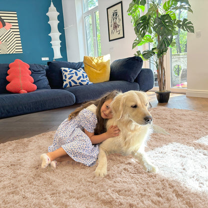 OLANLY 8x8 Machine Washable Large Area Rugs for Living Room, Bedroom, Soft Fluffy Shaggy Bedside Rug, Indoor Floor Carpet for Kids Girls and Boys, Dorms, Nursery, Home Decor Aesthetic, Beige