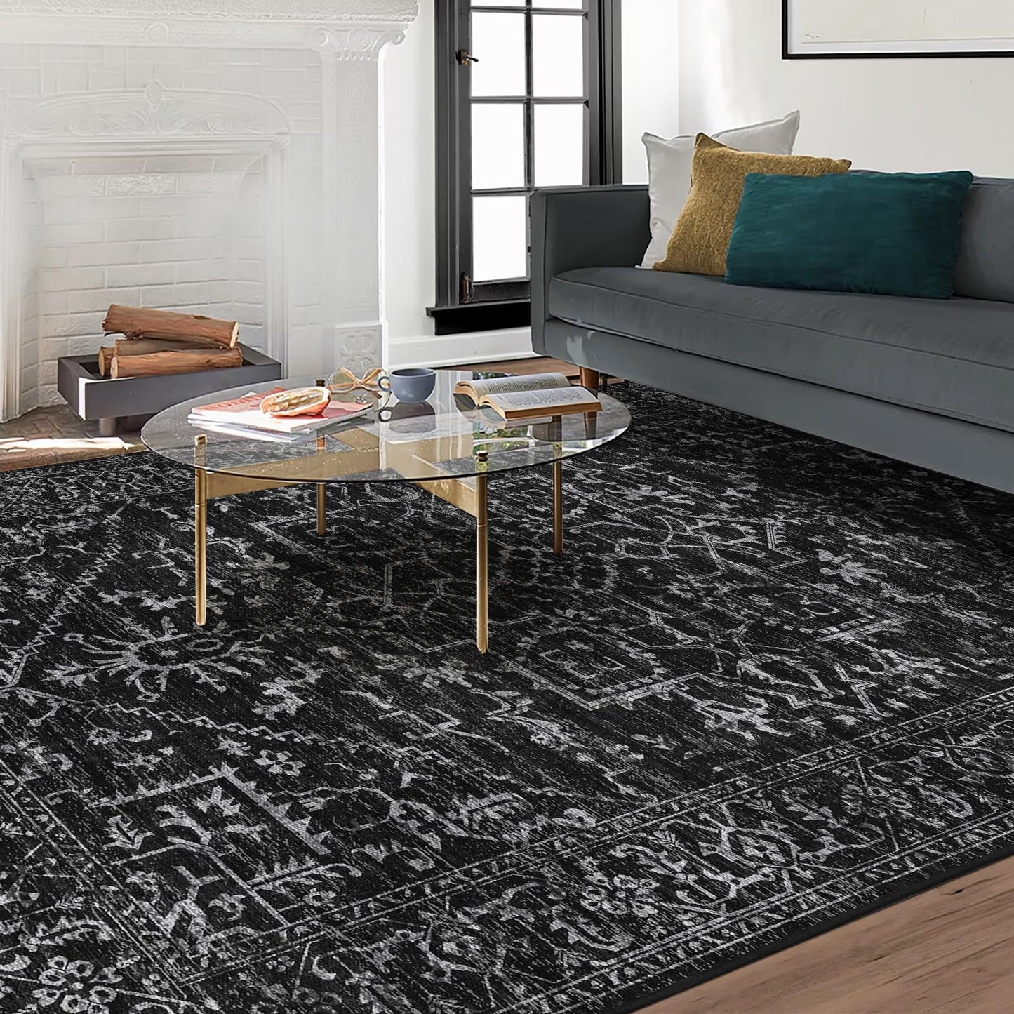 Chair Mat for Hard Floors, QQpony 60" x 48" Office Chair Mat for Hard Surface, Area Rug for Living Room, Protector Floor Rug Mat for Home Office (Black)