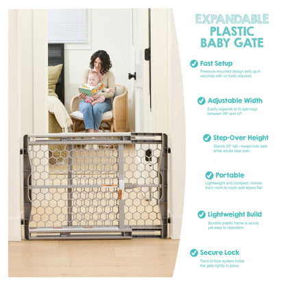 Regalo Safety 28"-42" Extra Wide Expandable Baby Gate for Doorways & Bottom of Stairs, Pressure Mounted Safety Gate for Babies, Toddlers & Pets, Tested & Safe for 30 Years, American Designed and Owned