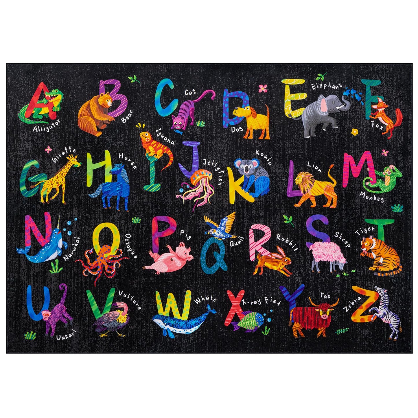 Rogara 3x5 ABC Classroom Rug for Kids Playroom, Alphabet Rug with 26 Animals, Non-Slip Washable Kids Carpet, Educational Preschool Play Mat for Daycare, Nursery, Toddler Bedroom