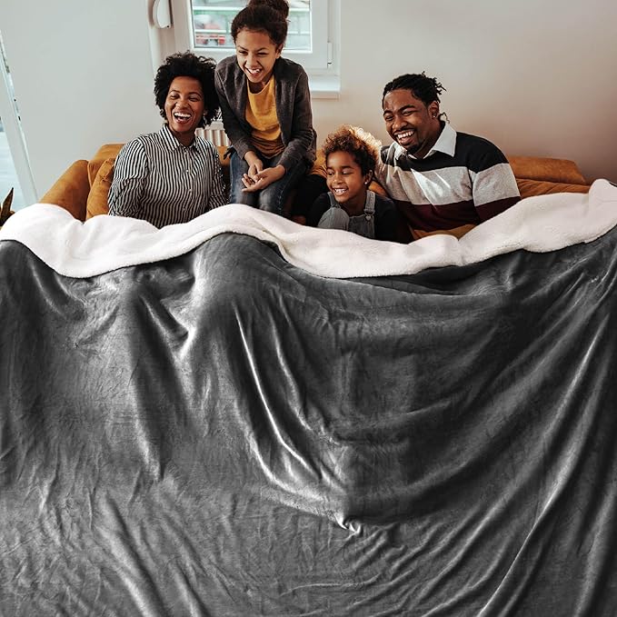 Bedsure GentleSoft Sherpa Fleece Oversized Cal King Blankets for Bed - Thick and Warm Throw for Men, Soft Fuzzy Plush Large Blanket for Winter, Charcoal, 112x98 Inches