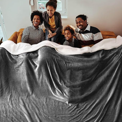 Bedsure GentleSoft Sherpa Fleece Oversized Cal King Blankets for Bed - Thick and Warm Throw for Men, Soft Fuzzy Plush Large Blanket for Winter, Charcoal, 112x98 Inches