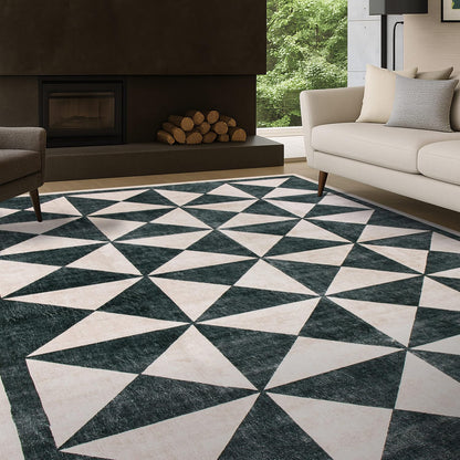Rugshop Geometric Diamond Washable Non Slip Area Rug 5' x 7' Cream