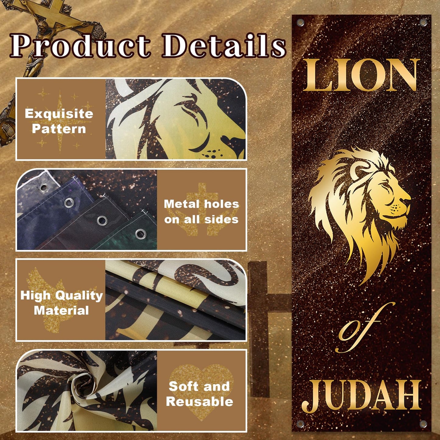 4Pcs Church Banners for Sanctuary Wall Welcome Religious Banners Hanging Backdrop Classic Lion King Lord Lamb Church Banner Scripture Bible Verses Exquisite Banner for Holiday Sunday School Decor