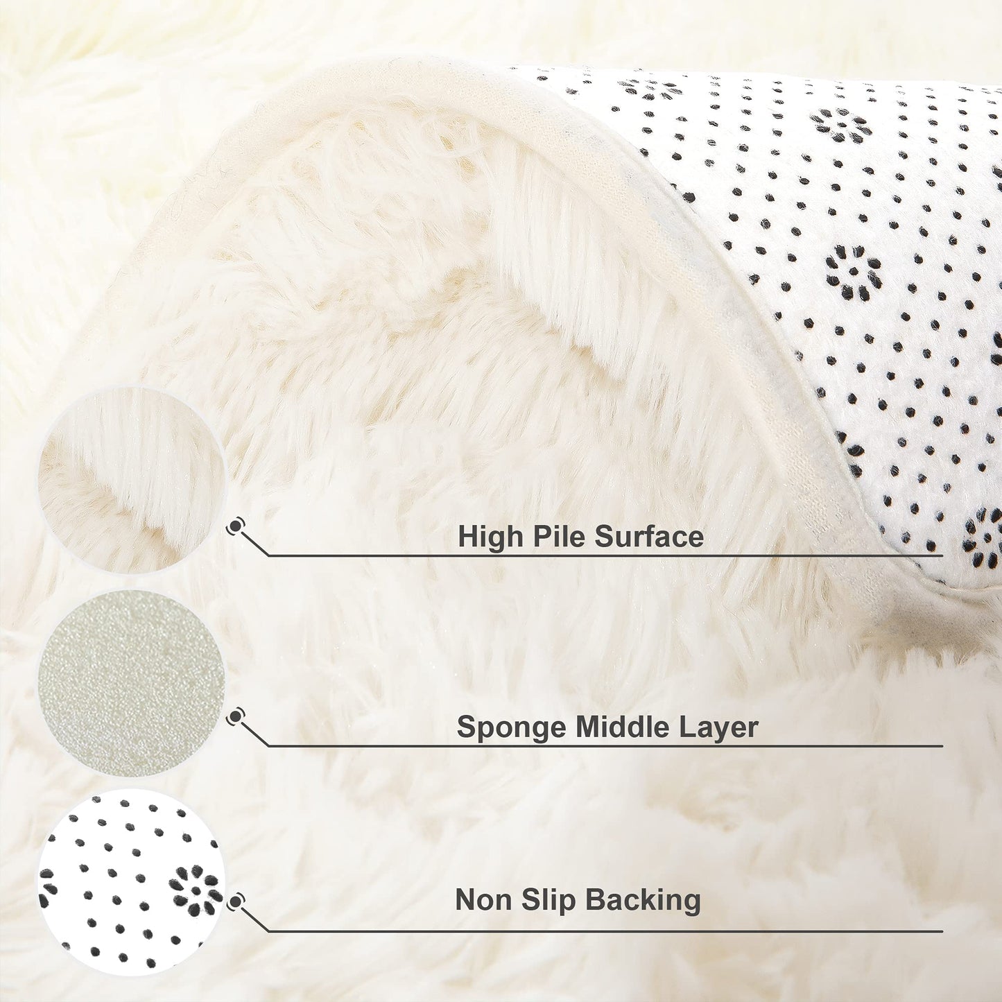 Foxmas Soft Fluffy Area Rugs for Bedroom Kids Room Plush Shaggy Nursery Rug Furry Throw Carpets for Boys Girls, College Dorm Fuzzy Rugs Living Room Home Decorate Rug, 2ft x 3ft, Cream
